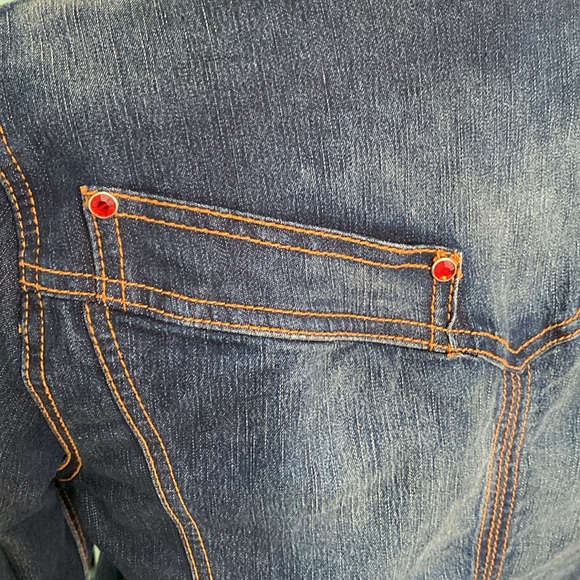 Eckored Jean Jacket. Large. Blue with zippered detail and red jeweled accents - Picture 6 of 9